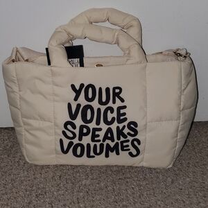 Target Cream Quilted Tote with Bold Black Typography